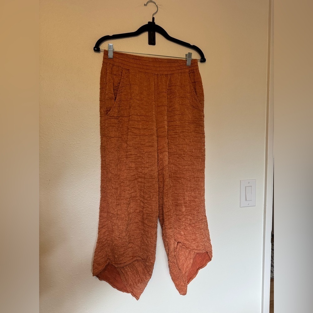 Aurea Vita Stockholm Ankle Pants Gauze Silk Linen Orange Medium EUC